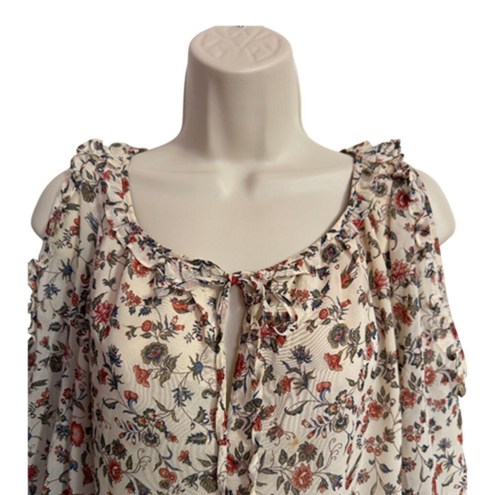 Max Studio Cream Floral Cold Shoulder Boho Women's Top Size M - Picture 5 of 10